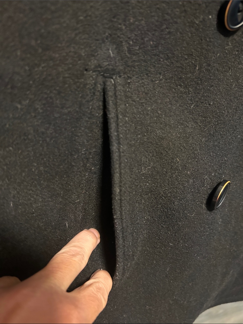 7 Diamonds Black Double-Breasted Wool Peacoat - Picture 4 of 4